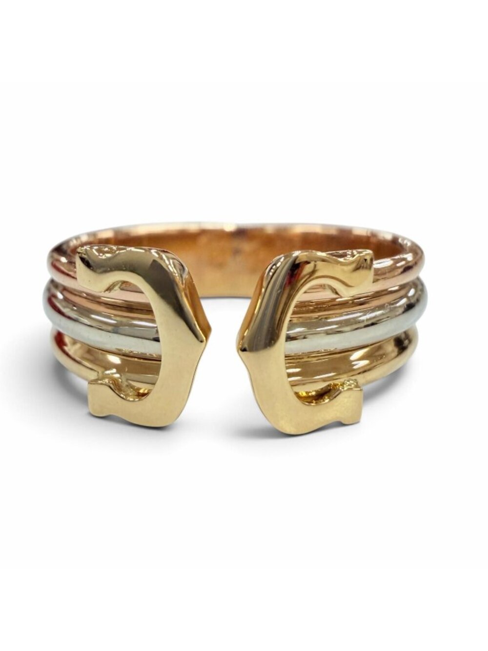 Cartier Double C 2C Ring Yellow Gold White Pink 56 JP